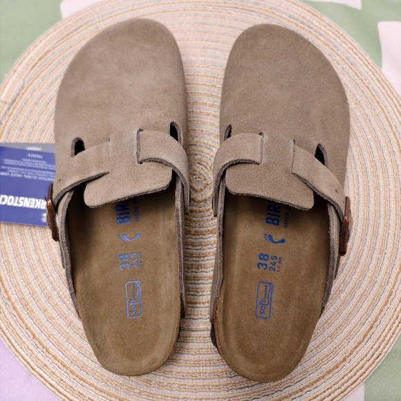 Birkenstock Boston Taupe Suede Clogs | Narrow Fit - Picture 2 of 6